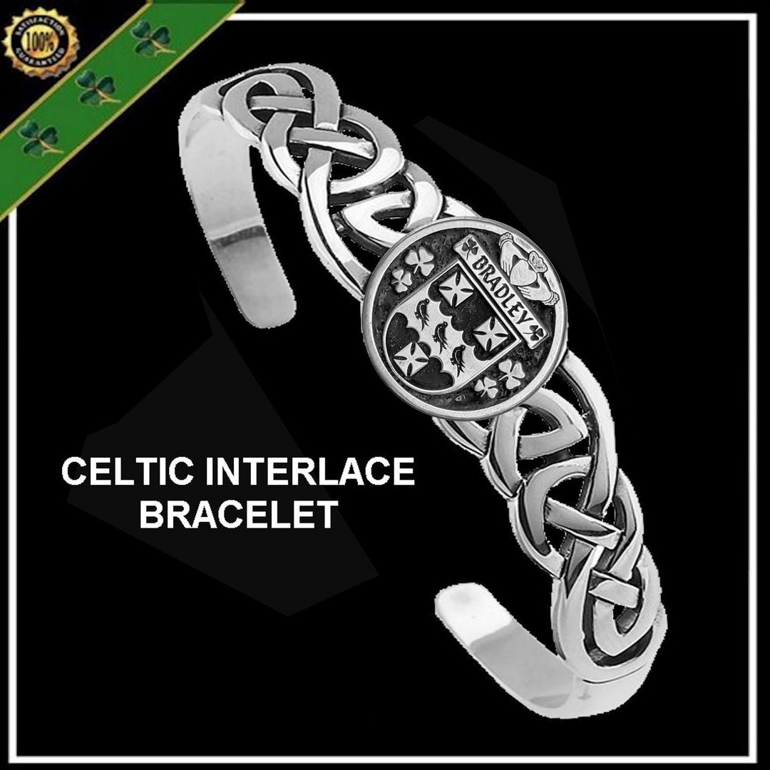 Bradley Irish Coat of Arms Disk Cuff Bracelet Sterling Silver