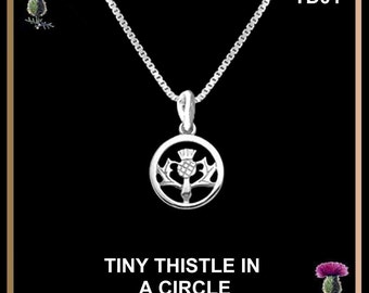 Tiny Thistle In A Circle Scottish Pendant