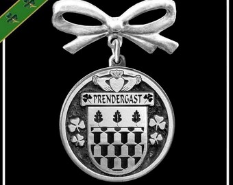 Prendergast Irish Coat of Arms Celtic Cross Plaid Brooch with Green Stones Wexford