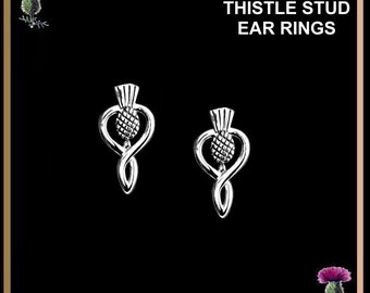 Scottish Thistle Drop Stud Earrings - Sterling Silver