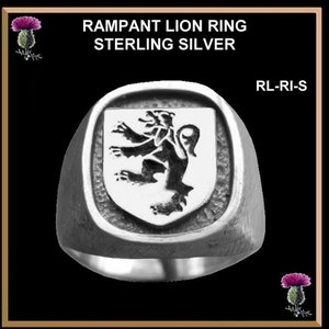 Scottish Rampant Lion Inset Ring - Sterling Silver