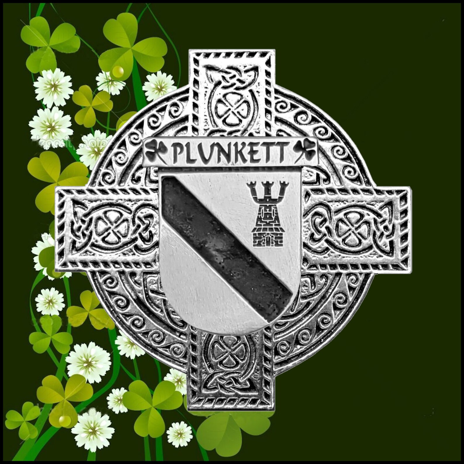 Plunkett Irish Coat of Arms Celtic Cross Badge Etsy