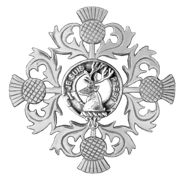 Fraser Lovat Clan Crest skotsk brosch med fyra tistelmotiv