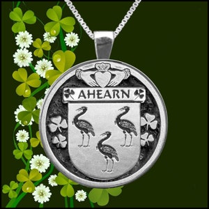 Ahearn Irish Coat of Arms Disk Pendant, Irish