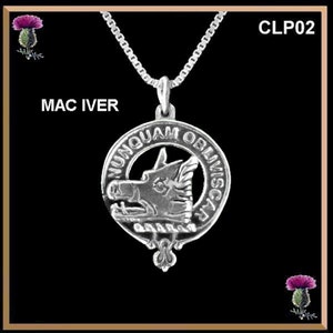 May include: Silver pendant necklace featuring a boar's head design and the inscription "Nunquam Oblivviscar". The pendant hangs from a silver chain. This necklace is a clan crest.
