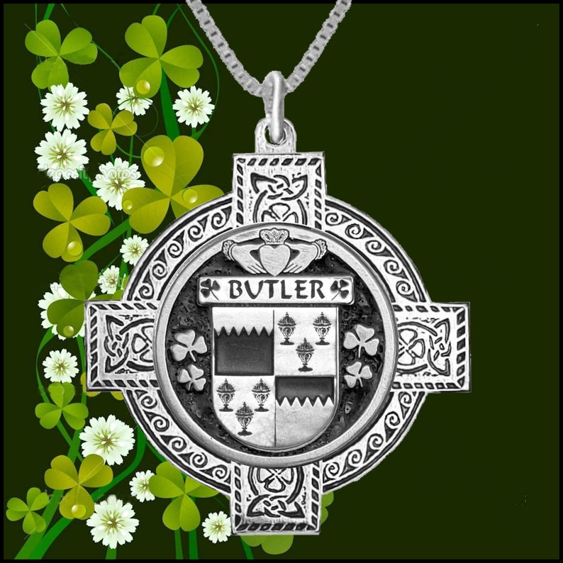 Butler Irish Coat of Arms Celtic Cross Pendant ~ IP04