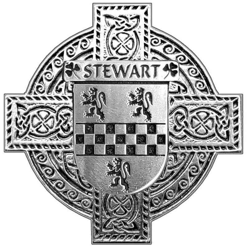 Stewart Irish Coat of Arms Celtic Cross Badge - Etsy