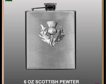 6oz Thistle Scottish Badge Flask Stainless Liquor Bottle