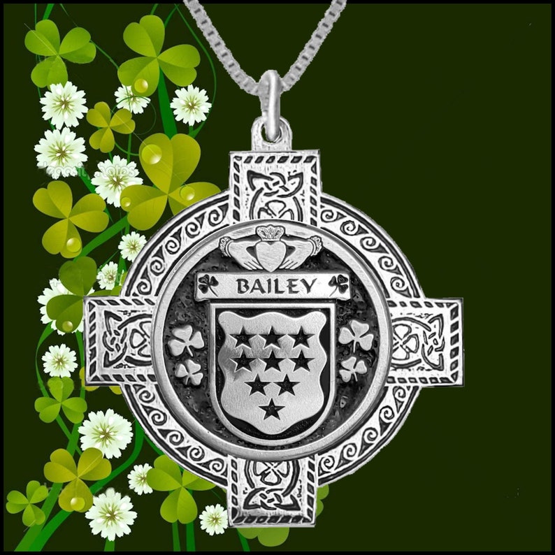 Bailey Irish Coat Of Arms Celtic Cross Pendant - Irish Family Crest Pendants Bailey Irish Coat Of Arms Celtic Cross Pendant - Irish Family Crest Pendants