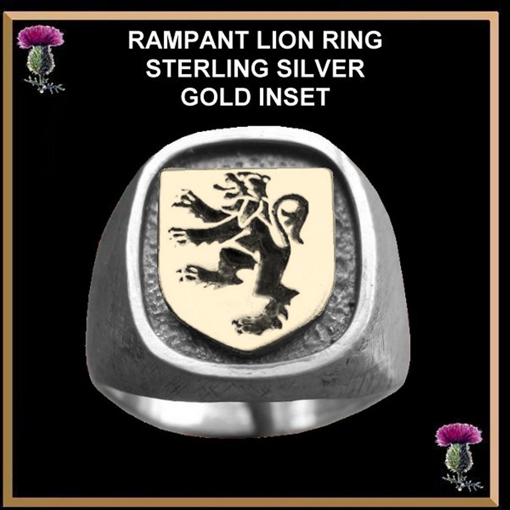 Scottish Rampant Lion Inset Ring Sterling Silver /14K Gold