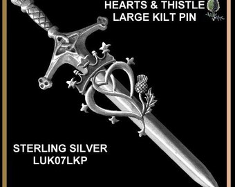 Luckenbooth Hearts & Thistle Large Kilt Pin Scottish Wedding Pin