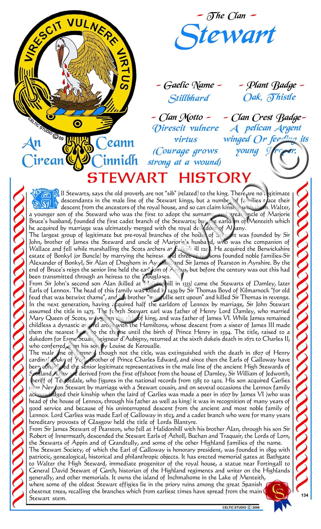 Stewart Royal Scottish Clan History Etsy