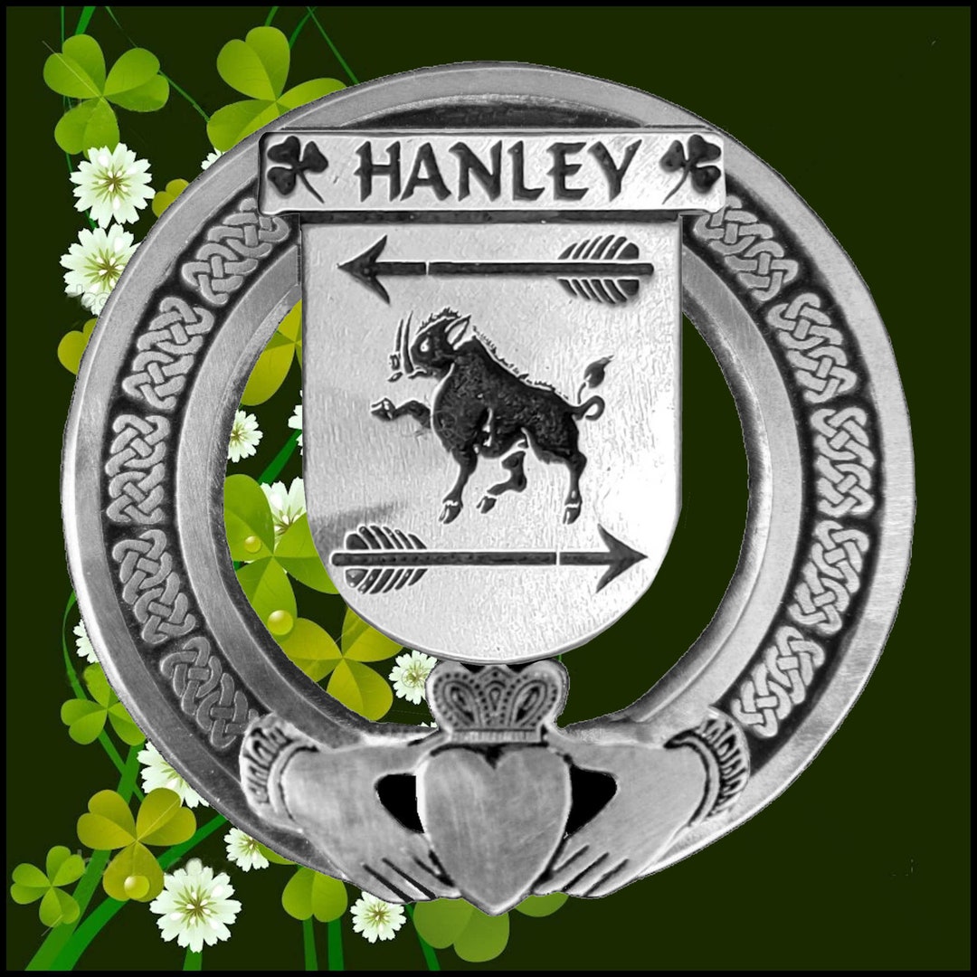 Hanley Irish Claddagh Coat of Arms Badge Etsy