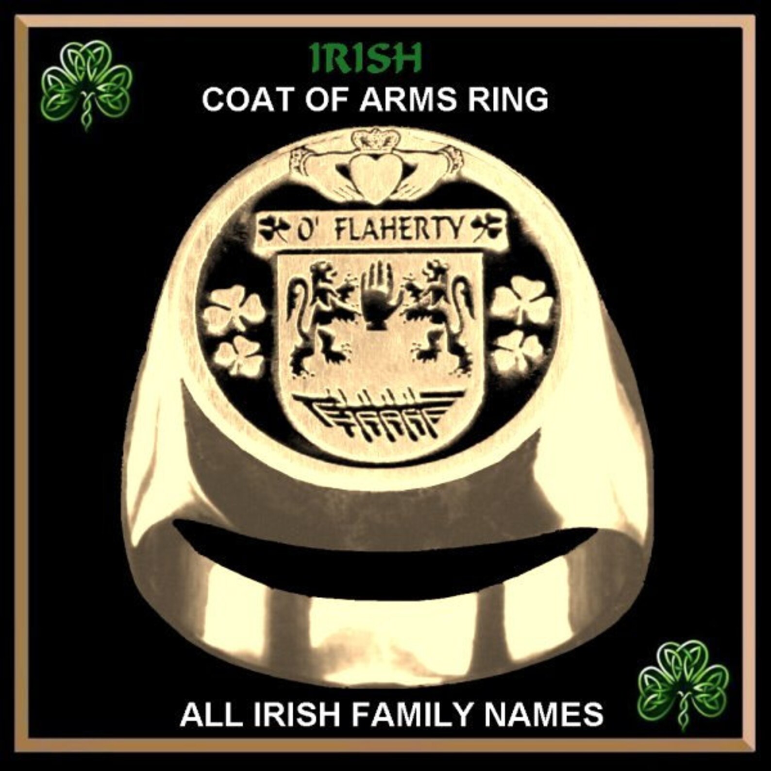 Irish Coat of Arms Gents Ring Gold Family Ring Etsy
