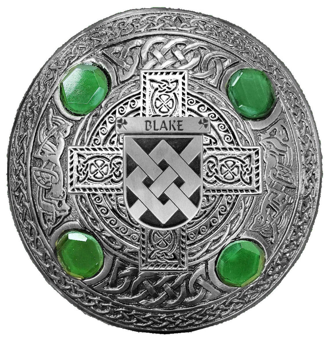 Blake Irish Coat of Arms Celtic Cross Plaid Brooch With Green - Etsy