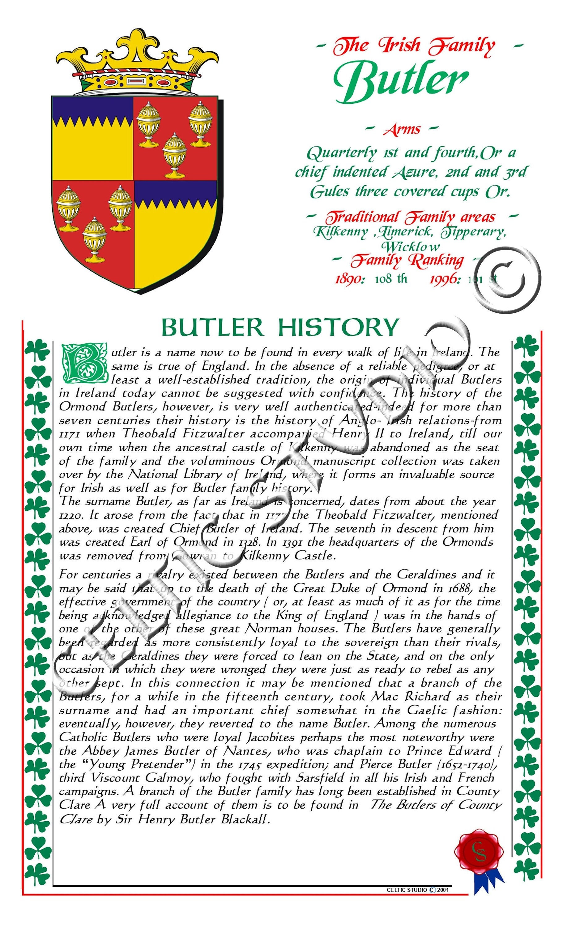 Butler Irish Family History - Etsy