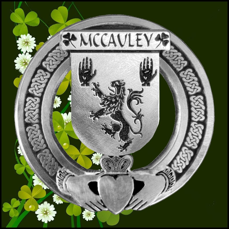 Mccauley Irish Claddagh Coat Of Arms Badge Etsy