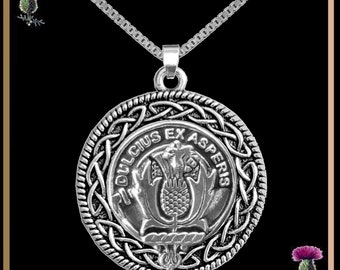 Ferguson Clan Crest Celtic Interlace Disk Pendant, Scottish Family Crest  ~ CLP06