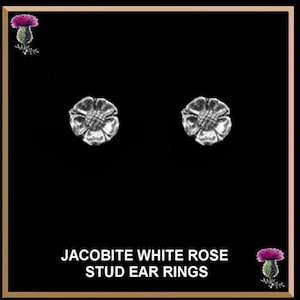 Jacobite White Rose Stud Earrings, Scottish