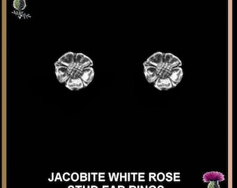 Jacobite White Rose Stud Earrings, Scottish