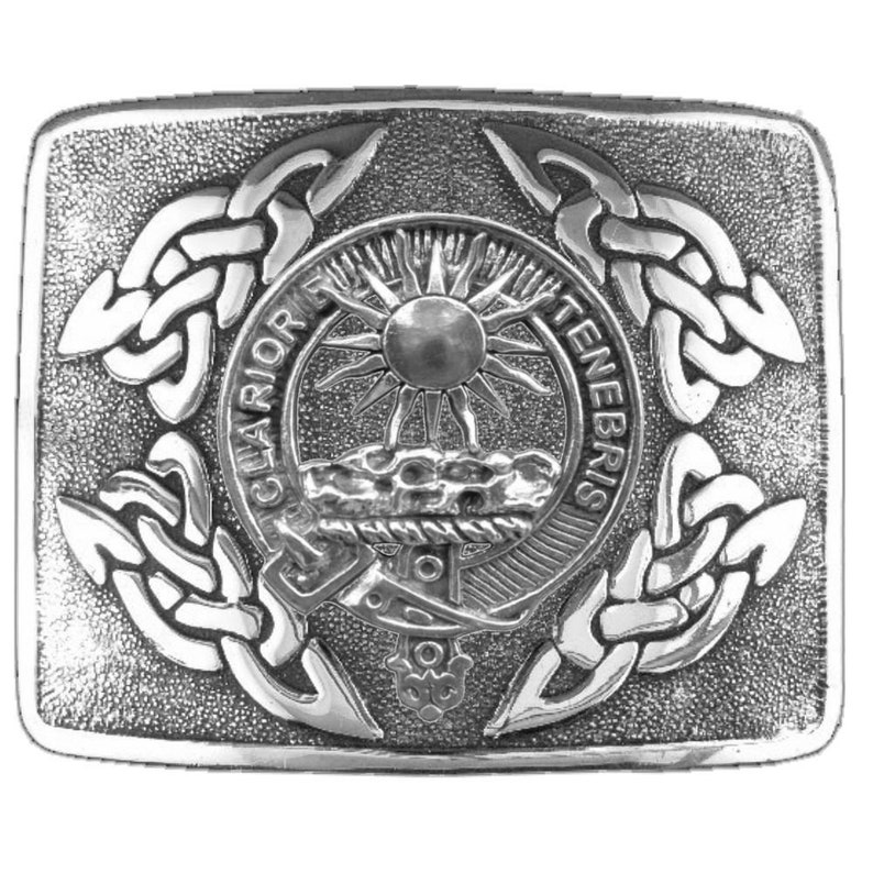 Purves Clan Crest Interlace Kilt Buckle, buying Scottish Badge