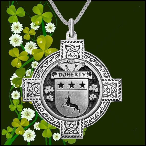 Doherty Irish Coat Of Arms Celtic Cross Pendant Ip04 - Irish Family Crest Pendants Doherty Irish Coat Of Arms Celtic Cross Pendant Ip04 - Irish Family Crest Pendants