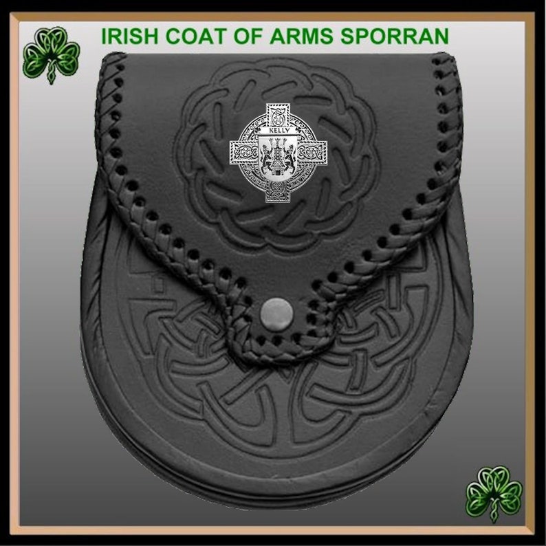 Genuine Leather Kelly Irish Coat of Arms Sporran