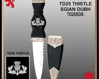 Oban Thistle Sgian Dubh, Scottish Thistle, Black Knife - Sterling Silver