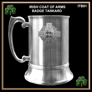 Clancy Irish Coat Of Arms Badge Stainless Steel Tankard