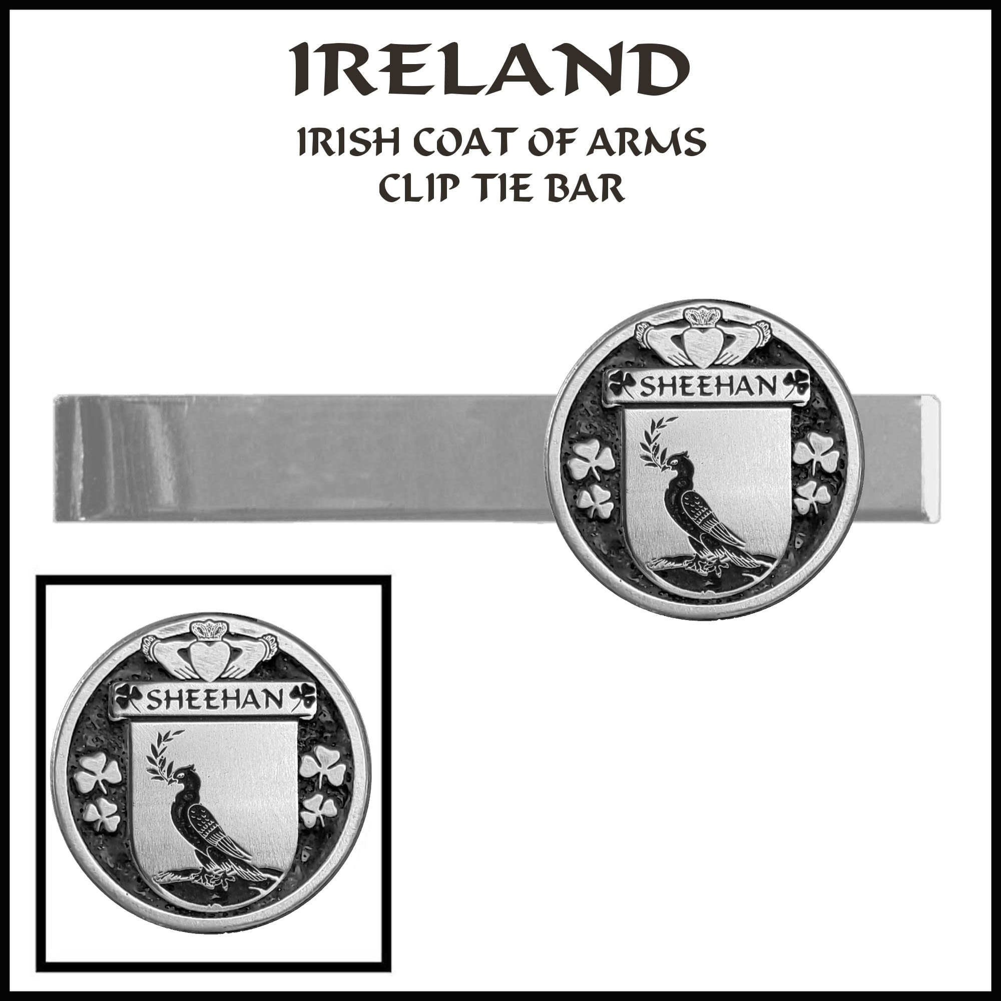 Garrett Irish Coat of Arms Clip Tie Bar