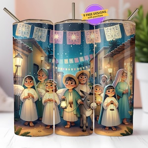 Las Posadas Procession Christmas 20oz Tumbler Design, Navidad Holiday Sublimation PNG Digital Download, Seamless
