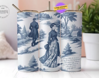 Jane Austen Blue Toile PNG for 20oz Tumbler, Pride and Prejudice, Chinoiserie, Elizabeth & Darcy, Beautiful  PNG File, Sublimation, Seamless