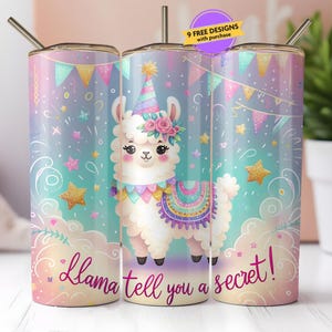 Llama Tell You A Secret Tumbler Wrap Design, 20 oz Skinny Tumbler, Sublimation Digital Download PNG Instant, Cute Llama Design, Seamless