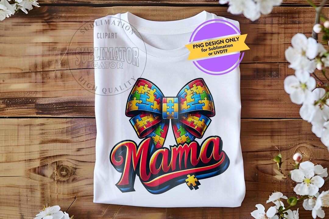 Autism Mama PNG – Puzzle Piece Bow Sublimation Design for T-shirts ...