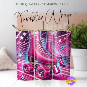 Roller Skating Retro 20oz Tumbler Wrap PNG, Pink Throwback, 80s 90s, Hot Pink, 1990s, Sublimation Design, Digital Download ONLY, Seamless