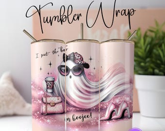 I Put The Boo in Boujee Ghost Tumbler Wrap PNG, Coquette Halloween 20 oz Skinny Tumbler Sublimation, Spooky Season Tumbler, Halloween Mama