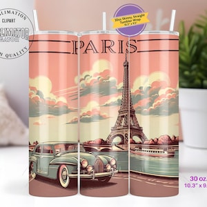 Vintage Paris --30oz-- Tumbler Wrap PNG, Viagem, Cartão postal vintage, Paris França, Design de sublimação, SOMENTE download digital, Sem costura