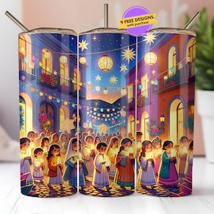 Las Posadas Latino Christmas 20oz Tumbler Design, Navidad Holiday Sublimation PNG Digital Download, Seamless