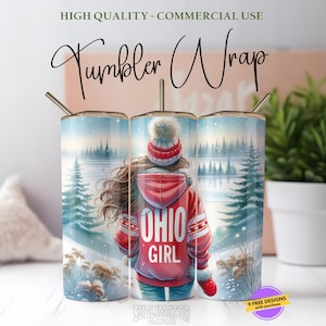 Ohio Girl 20oz Tumbler Wrap PNG, Buckeye State Sublimation Design, Digital Download ONLY, Seamless