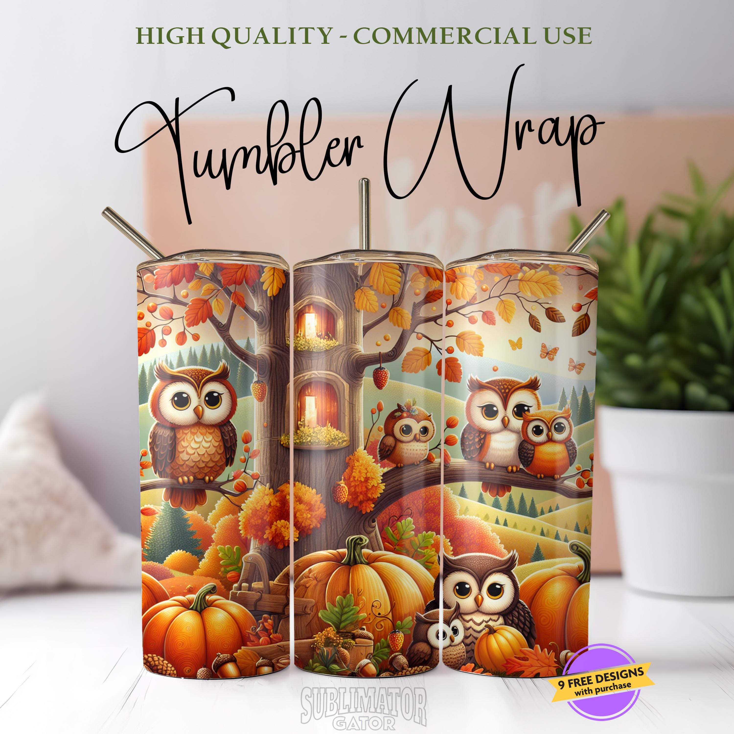 Cute Owl Fall Autumn 20oz Tumbler Wrap PNG, Sublimation Design, Digital Download ONLY, Owl Lover, Fa
