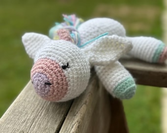 Handmade Crochet Unicorn Plush Toy – Rainbow Amigurumi Nursery Decor