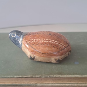 Vintage Tonala Pottery Turtle - Made in Mexico Ceramic Figurine - Tiny Cute Turtle Statue