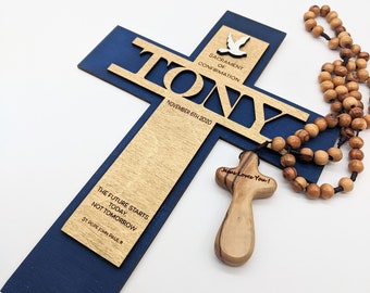 Sacrament van het Vormsel Houten Gepersonaliseerd Kruis, uitgesneden Kruis, Katholieke kruisgift, Sacrament, Katholiek, naam uitgesneden kruisaangepast kruis