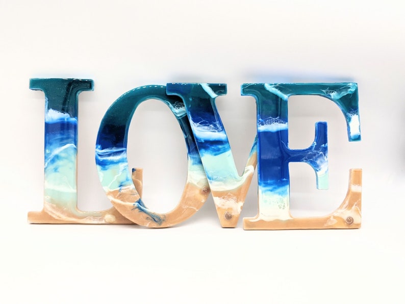 Ocean resin art/ Beach/ LOVE letters/ wall hangings/wall art/ love sign/ LOVE/ Beach theme/ Surf art/ Wedding, birthday or all occasion gift image 3