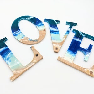 Ocean resin art/ Beach/ LOVE letters/ wall hangings/wall art/ love sign/ LOVE/ Beach theme/ Surf art/ Wedding, birthday or all occasion gift image 2