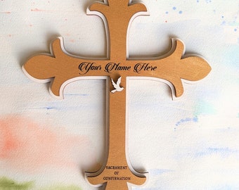 Sacrament van het vormsel houten gepersonaliseerd kruis/cadeau eucharistie/katholiek kruis/sacrament/katholiek/aangepast kruis
