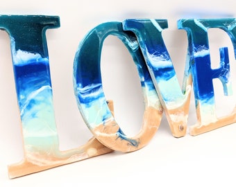 Ocean resin art/ Beach/ LOVE letters/ wall hangings/wall art/ love sign/ LOVE/ Beach theme/ Surf art/ Wedding, birthday or all occasion gift