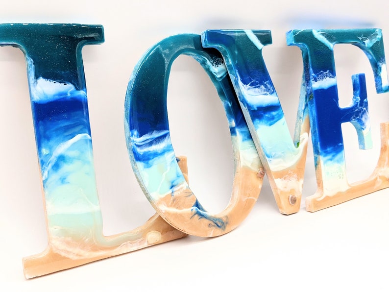 Ocean resin art/ Beach/ LOVE letters/ wall hangings/wall art/ love sign/ LOVE/ Beach theme/ Surf art/ Wedding, birthday or all occasion gift image 1