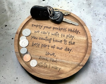 8" aangepaste acaciahout catchall tray, papa cadeau, vaderdagcadeau, gepersonaliseerd cadeau voor papa, grootvader, papa verjaardagscadeau, cadeau van kinderen