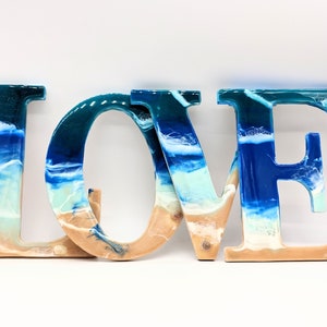 Ocean resin art/ Beach/ LOVE letters/ wall hangings/wall art/ love sign/ LOVE/ Beach theme/ Surf art/ Wedding, birthday or all occasion gift image 5